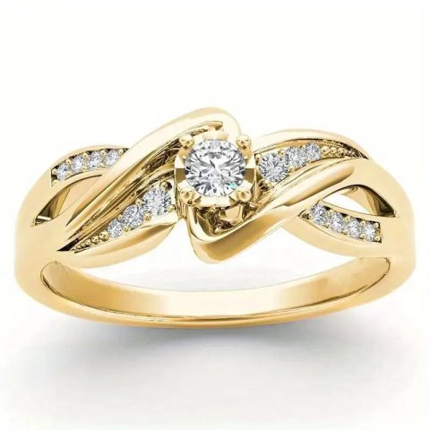 Gold-tone Modern Twist Cross Design Dazzling Crystal-look Wedding Rings