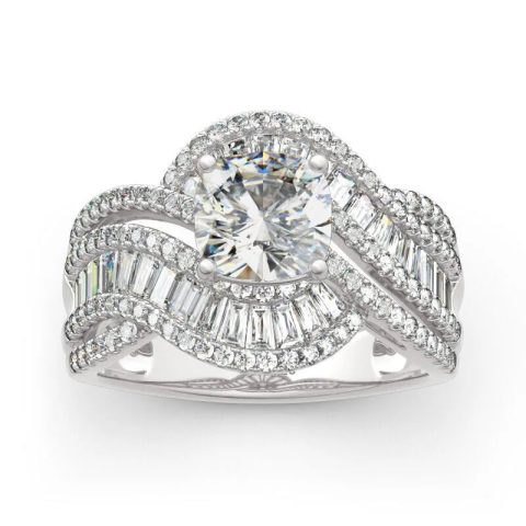 Silver-tone Twist Design Brilliant Round Crystal-look Rings for Women Wedding Engagement