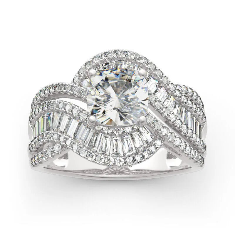 Silver-tone Twist Design Brilliant Round Crystal-look Rings for Women Wedding Engagement