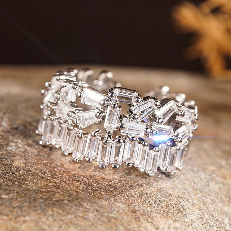 Silver-tone Geometric Sparkling Crystal-look Adjustable Size