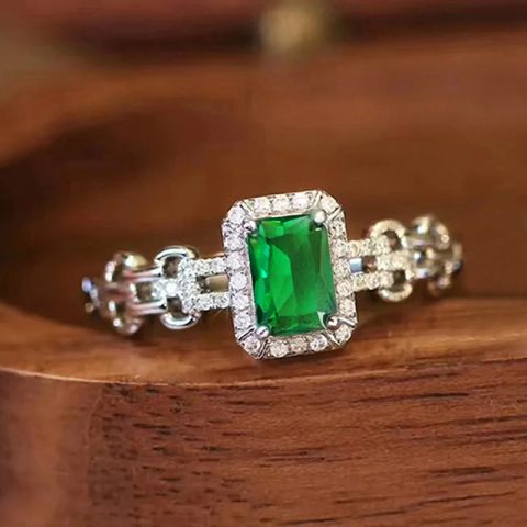 Silver-tone Crystal-look Green Crystal Rings for Engagement Wedding for Women