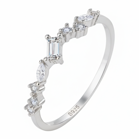 Silver-tone Small Crystal-look Shine Princess Cut Ring