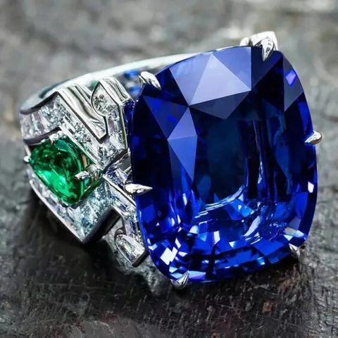 Silver-tone Blue Crystal Crystal-look Vintage Style Cushion Cut Sparkling Rings for Women