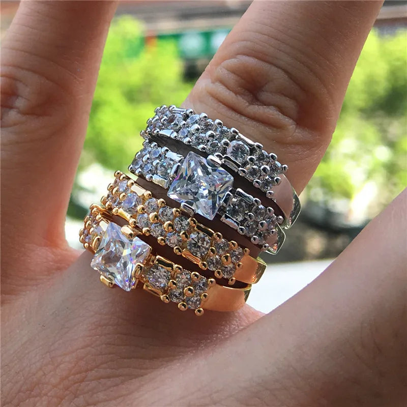Gold-tone Wedding Rings Set with Clear Crystal-look