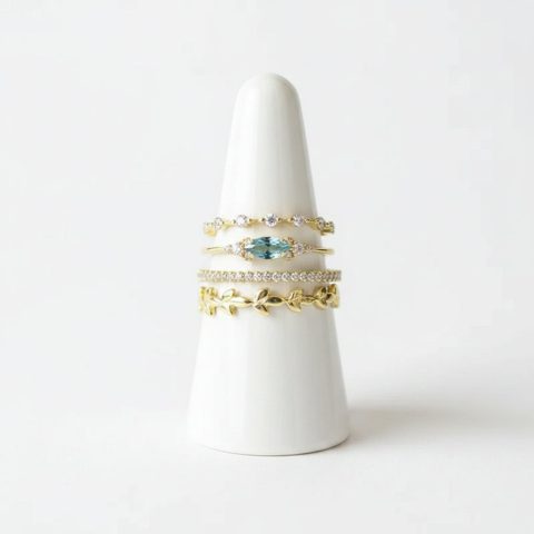4Pcs Set Blue Crystal Crystal-look Gold-tone Rings