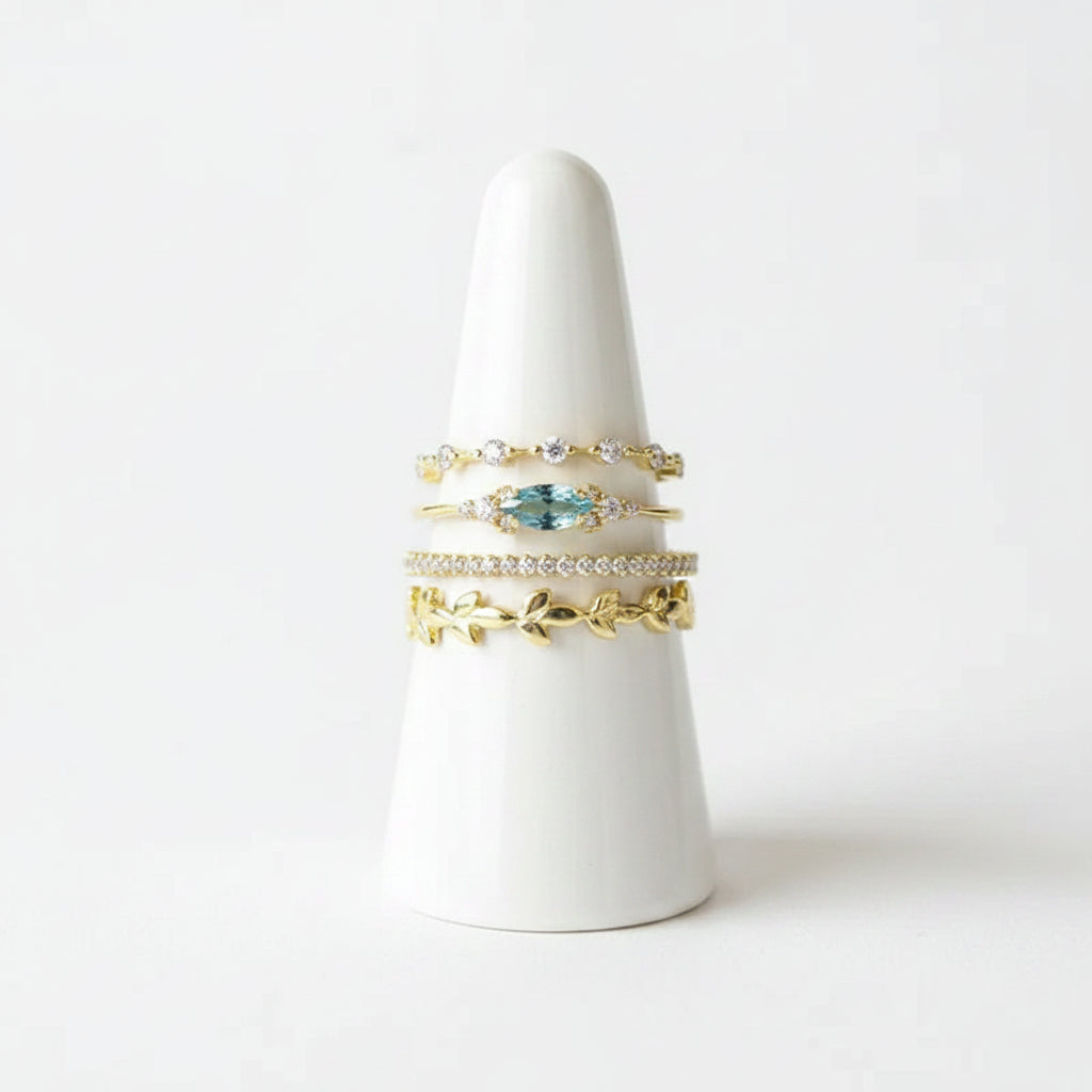 4Pcs Set Blue Crystal Crystal-look Gold-tone Rings