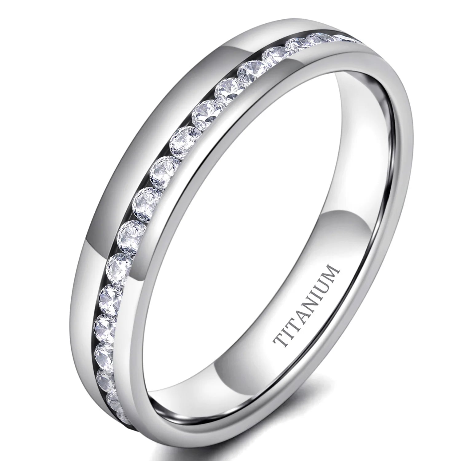 4mm Silver Full Eternity Crystal-look Metal Ring for Engagement Promise Gift Band for Women
