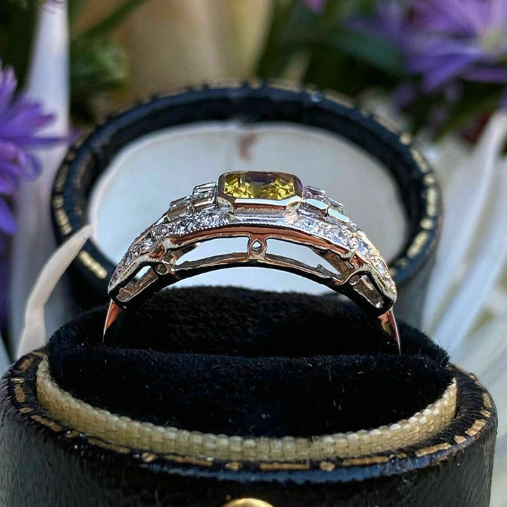 Silver-tone Dazzling Yellow Crystal Crystal-look Engagement Wedding Rings for Women