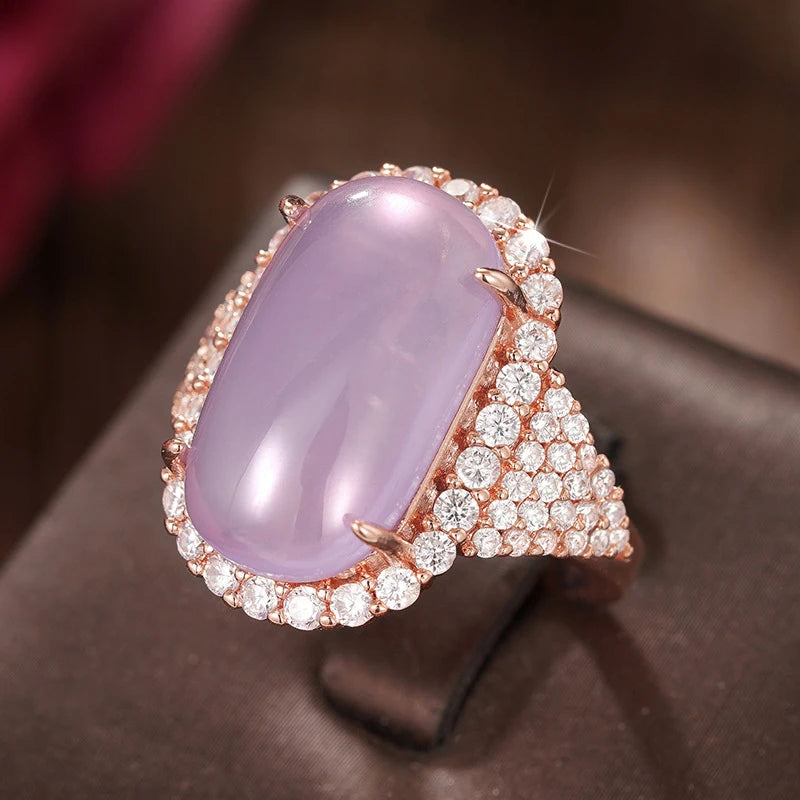 Oval Shaped Purple Rose-gold-tone Resin Rings Crystal-look Rings