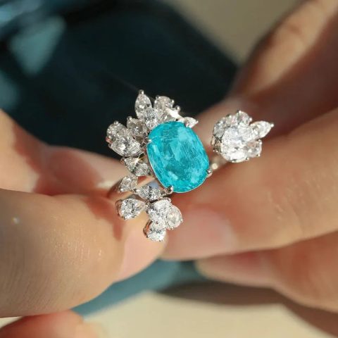 Paraiba Resizable Platinum Plated Wedding Engagement Crystal-look Rings for Women
