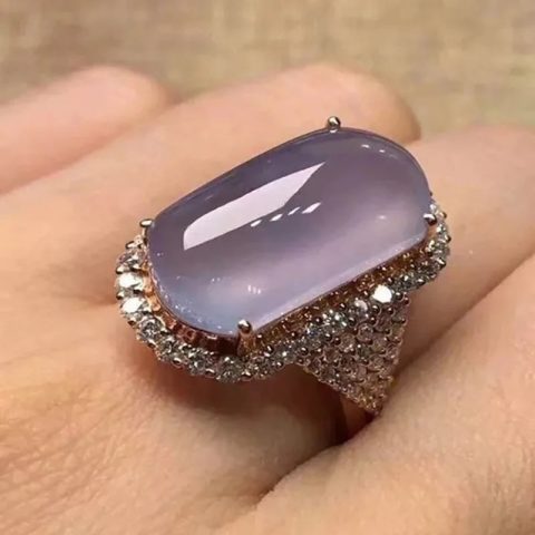 Oval Shaped Purple Rose-gold-tone Resin Rings Crystal-look Rings