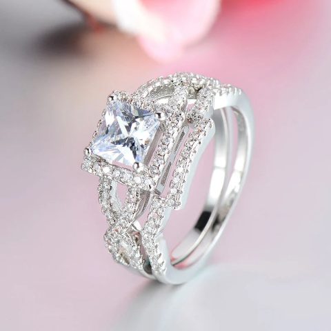 Platinum Plated Fashion Couple Jewelry Ring Set