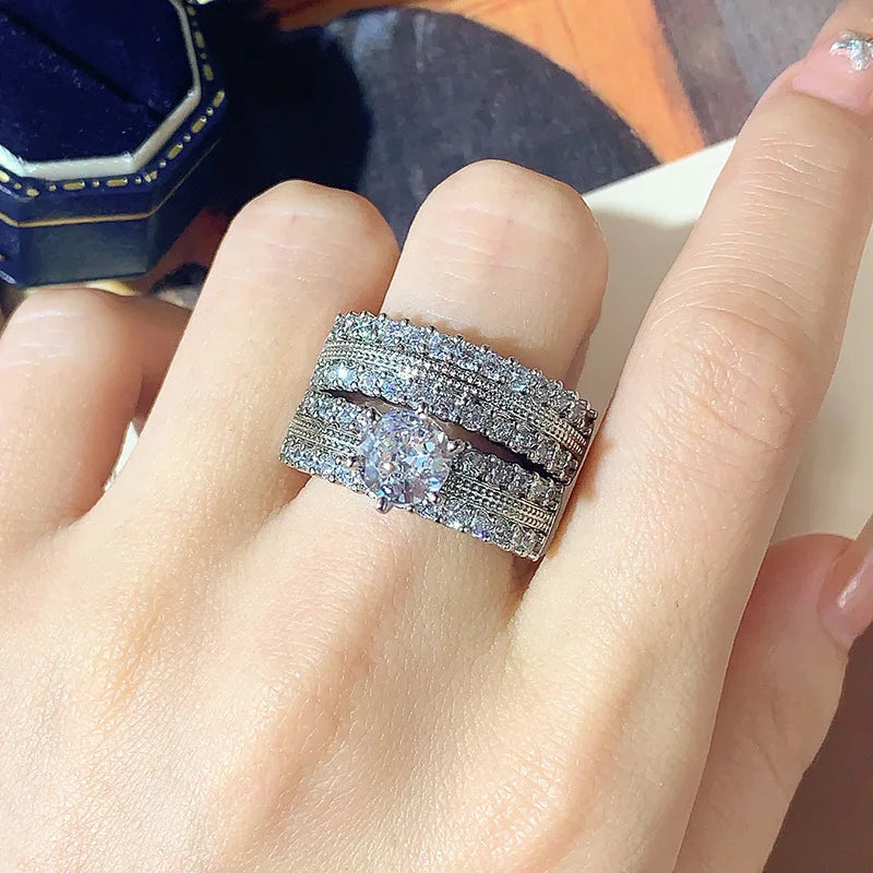 Platinum Plated Two-piece Ring with CZ for Wedding Gift