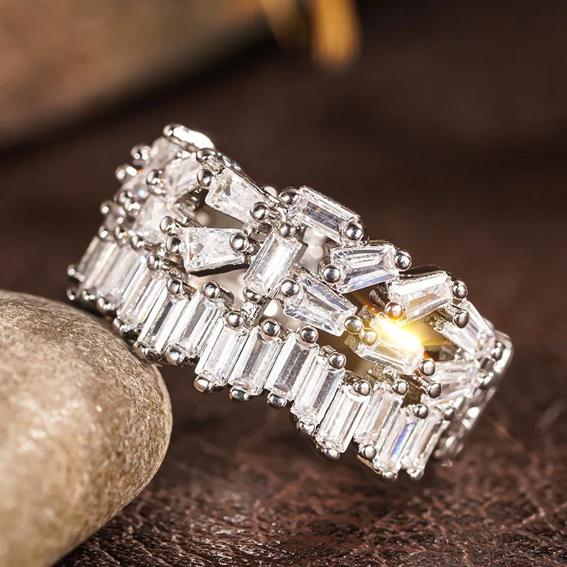 Silver-tone Geometric Sparkling Crystal-look Adjustable Size