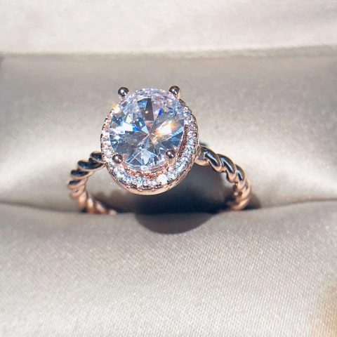 Rose-gold-tone High Quality Oval Crystal-look Crystal-look Wedding Rings
