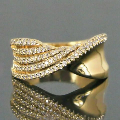 Gold-tone Custom Twist Crystal-look Rings for Women Engagement
