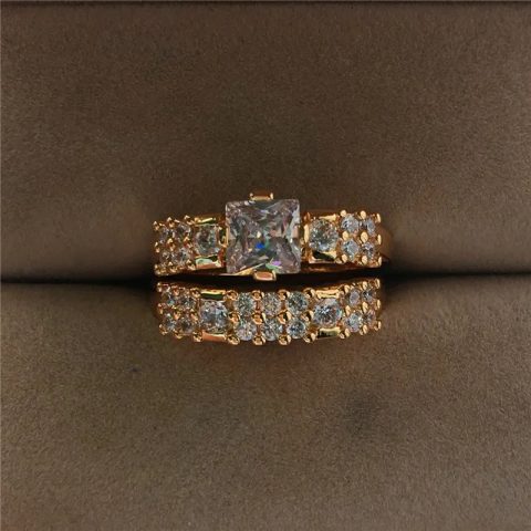 Gold-tone Wedding Rings Set with Clear Crystal-look