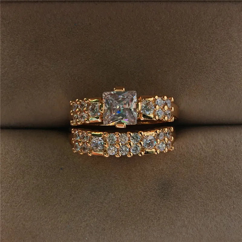Gold-tone Wedding Rings Set with Clear Crystal-look