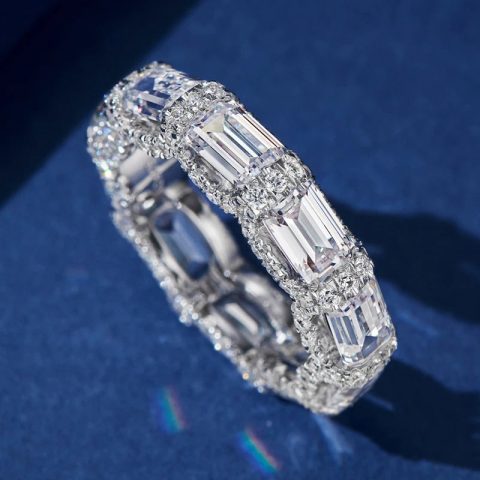 Princess Cut Sparkling Silver-tone Crystal Crystal-look Eternity Band Rings for Women