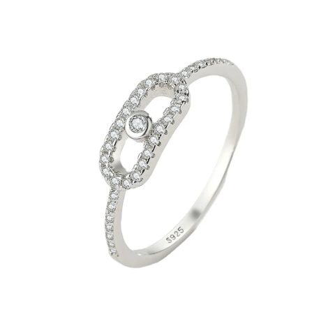 Elegant Classic Silver-tone Small Crystal-look Geometric Hollow Out Rings