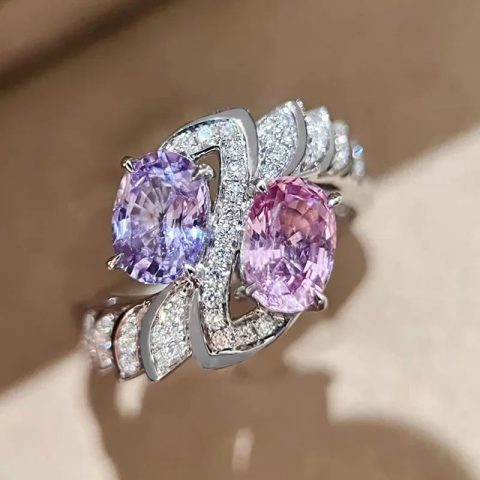 Oval Purple/Pink Crystal Crystal-look Rings Bridal Wedding Imitated Rhodium Plated CZ Rings for Women