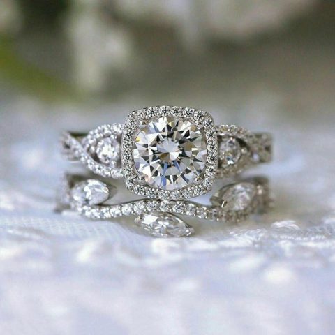 Silver-tone Geometry Shaped Design Dazzling Crystal-look 2Pcs Sets Rings