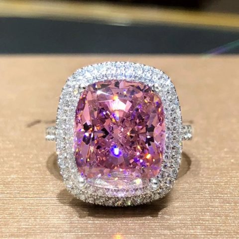 European American Square Pink, White, Yellow Stone-look Crystal-look Glass Simulation Wedding Ring