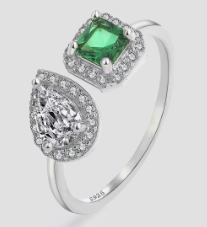 Genuine Silver-tone Adjustable Ring Green Crystal-look Crystal New Creative Oval Cut
