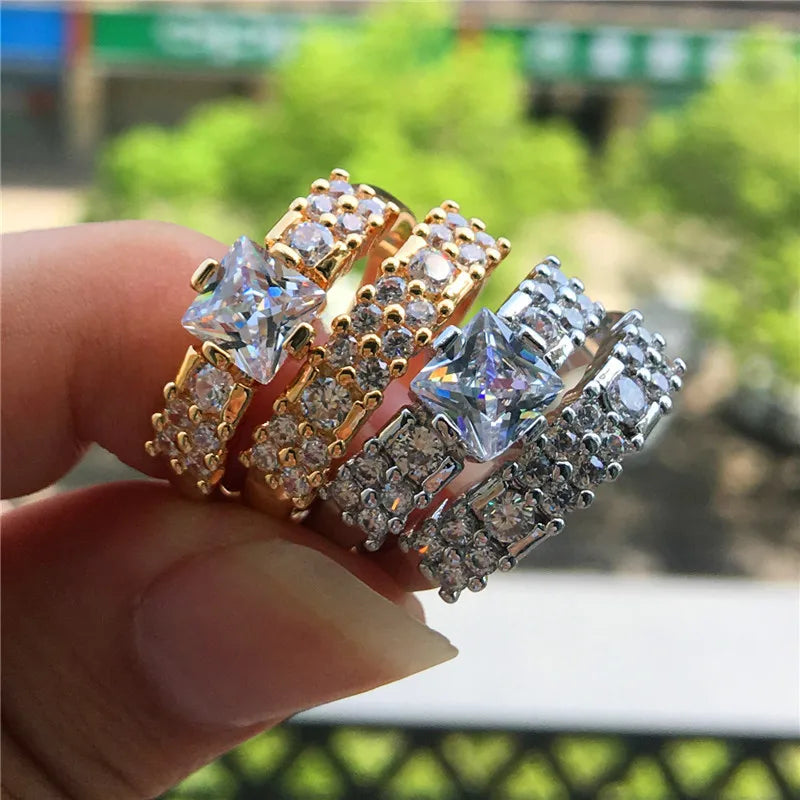 Gold-tone Wedding Rings Set with Clear Crystal-look