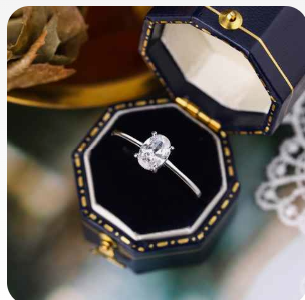 Silver-tone Four-prong Set Oval Crystal-look Engagement Ring for Women