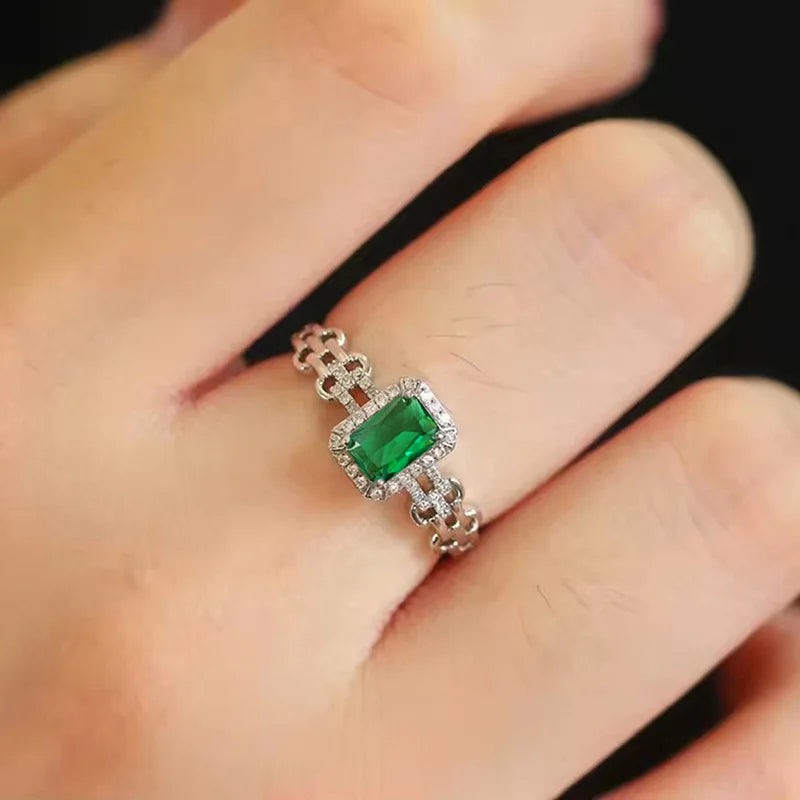Silver-tone Crystal-look Green Crystal Rings for Engagement Wedding for Women