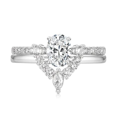 Copper Ring Oval Cut Crystal-look Curved CZ Engagement Stackable Rings