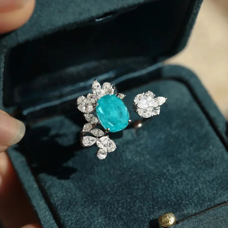 Paraiba Resizable Platinum Plated Wedding Engagement Crystal-look Rings for Women