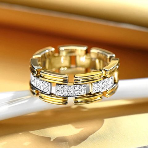 Two Tone Silver-tone Crystal-look Band Rings for Women Engagement