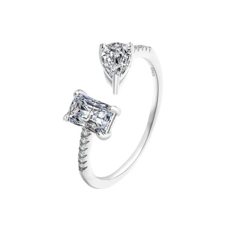 Silver-tone Adjustable Rhodium Plated Crystal-look Ring