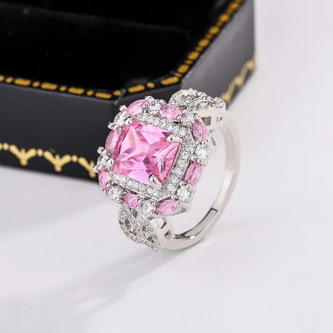 Pink Yellow White Cubic Crystal-look Oxide Artistic Gift Party Ring