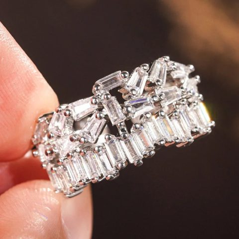 Silver-tone Geometric Sparkling Crystal-look Adjustable Size
