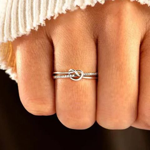 Silver-tone Heart Shaped Twist Cross Design Round Crystal-look Rings