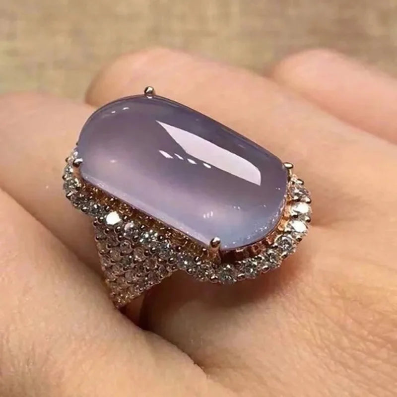 Oval Shaped Purple Rose-gold-tone Resin Rings Crystal-look Rings
