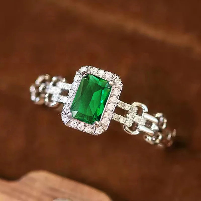 Silver-tone Crystal-look Green Crystal Rings for Engagement Wedding for Women