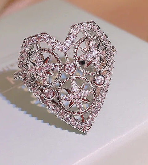 Cute Heart Shape Small Crystal-look Platinum Plating Women’s Ring - Silver, Heart